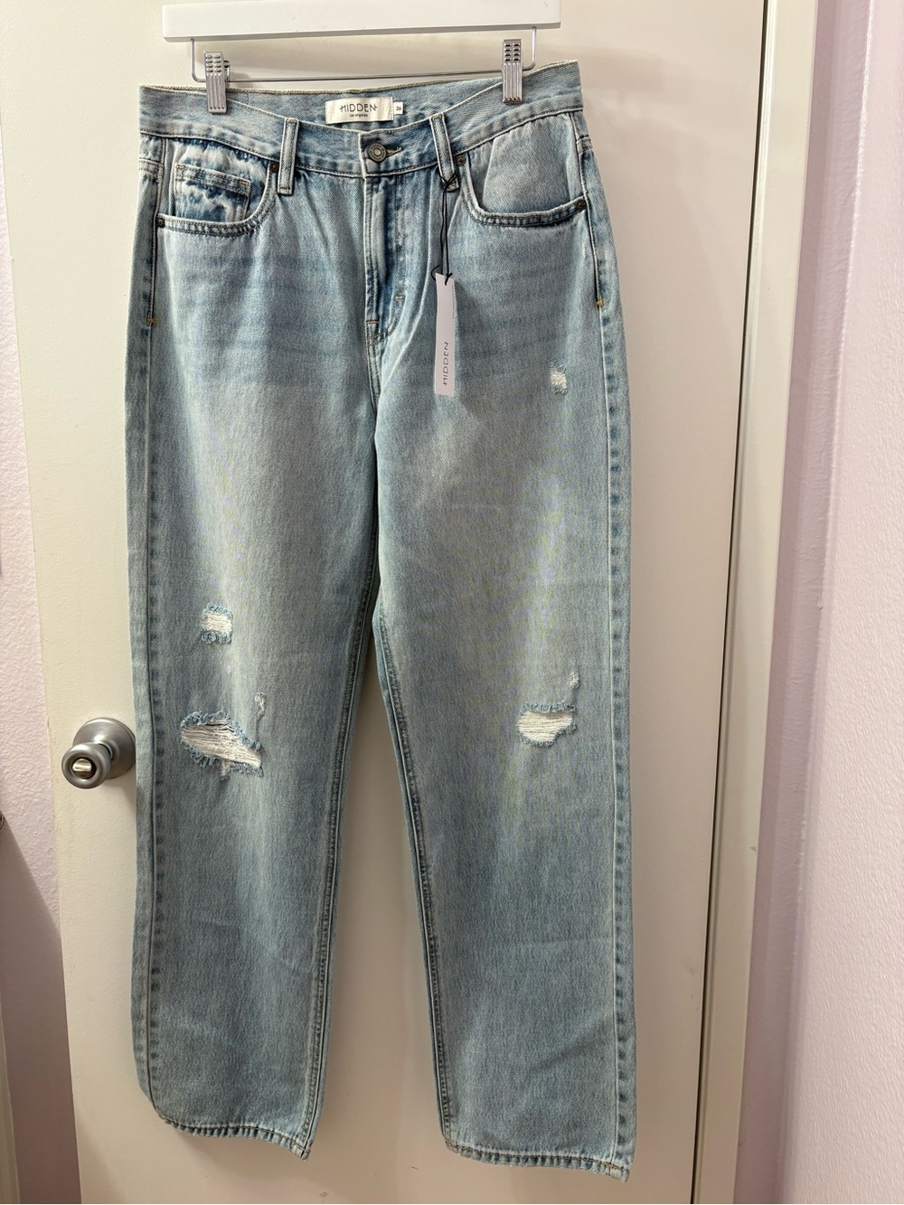 Hidden•Bailey Boyfriend Relaxed Women's Light Blue Distressed Jeans Size 26 NWT